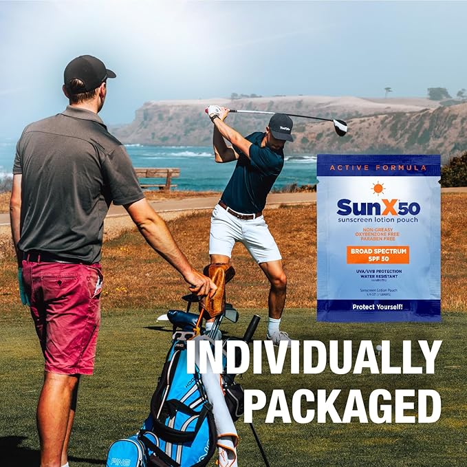 CoreTex Sun X 50 SPF Broad Spectrum Sunscreen Packets - Bulk Pack of 100 Paraben, Oxybenzone, Octinoxate, & Oil Free Sunscreen - No White Cast and Water Resistant Up to 80 Minutes