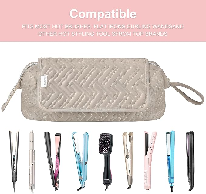 Leudes Hair Tools Travel Bag for Women Heat Resistant Mat for Travel Essentials Hot Tools Straighteners,Flat Irons,Curling Iron,Hot Air Brushes and Hair Dryer Organizer Bags 2 in 1 (Camel)