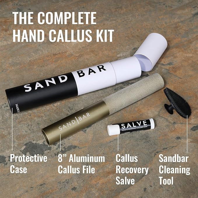 SandBar Callus Remover Tool, File for Hands, Durable Aluminum Tool Callus Shaver, Palm and Heel Dead Skin Removal, Includes Nourishing Salve, Ideal for Athletes, Climbers, and Gym Enthusiasts - Gold