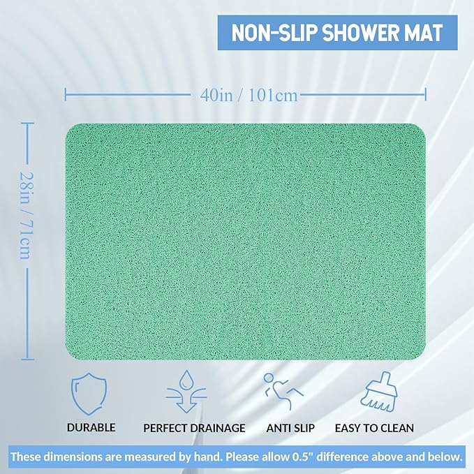 Non-Slip Bathtub Mat, Anti Slip Shower Mat, Fast Drying Bathtub Mats, Foot Scrubber Mat, Anti Slip Mat for Tub, Floor, Bathroom, Kitchen, Home, Hotel (Light Green 40"×28")