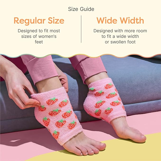 ZenToes Moisturizing Socks for Cracked Heel Treatment, Vitamin E, Olive Oil and Jojoba Oil Heel Socks, Stocking Stuffers for Women, Spa Self Care Gifts for Women (Pink Strawberries, Regular)