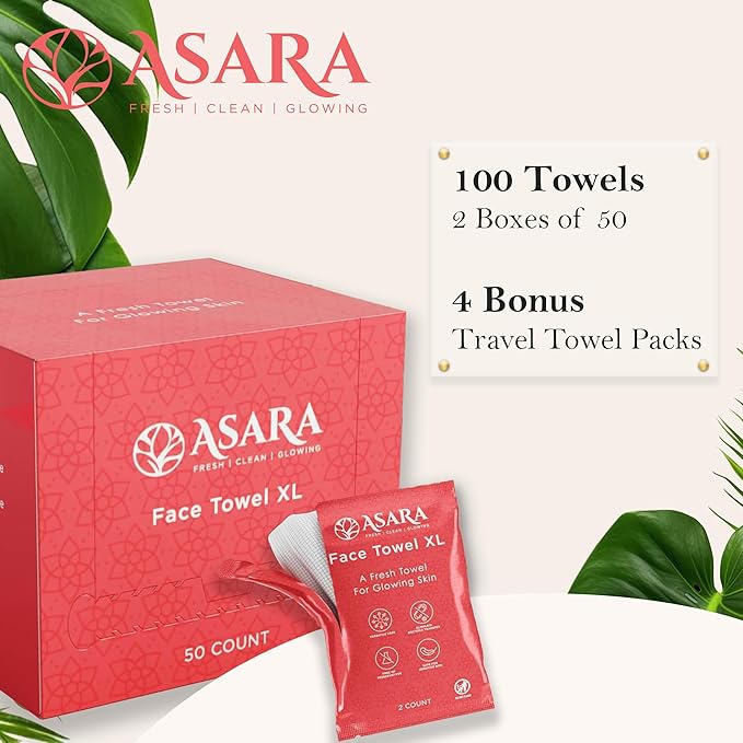 Asara Disposable Face Towel XL Facial Wipes | Organic Vegan Biodegradable | Add Water As a Makeup Remover | Sensitive Skin Face Towels - Clean Daily Towelettes (100 Count)