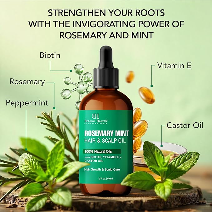Botanic Hearth Weightless Mint Rosemary Oil for Hair Growth with Biotin, Vitamin E Oils | Lightweight Hydrating Summer Hair Oil for Strengthening, Nourishing & Volumizing for Men and Women| 2Fl Oz