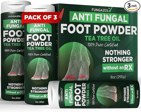 Antifungal Foot Powder with Miconazole Nitrate 2% & Tea Tree Oil for Foot Fungus Treatment | Soothes Itchy Skin, Controls Odor & Prevents Reinfection | Powder for Athlete’s Foot Relief | Pack of 3