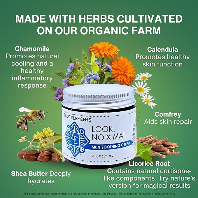 Look NO X MA Skin Soothing Cream 2 OZ | 100% Organic Calendula and Chamomile Infused, Body and Face Moisturizing Cream | Handmade Plant Rich Hydrating Moisturizer for Dry, Irritated, Sensitive Skin