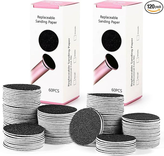 Replaceable Sandpaper for Electric Foot File: 120 Pcs/2 Box Feet Grinder for Skin and Callus Remover - 80/180 Grit Fine Sandpaper Refill Discs for Spa Home Salon