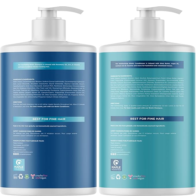 Rosemary Biotin Shampoo and Conditioner Set - Volumizing Shampoo and Conditioner for Thinning Hair for Women & Men with Nourishing B Vitamins - Color Safe Sulfate Paraben & Silicone Free (32 Fl Oz)