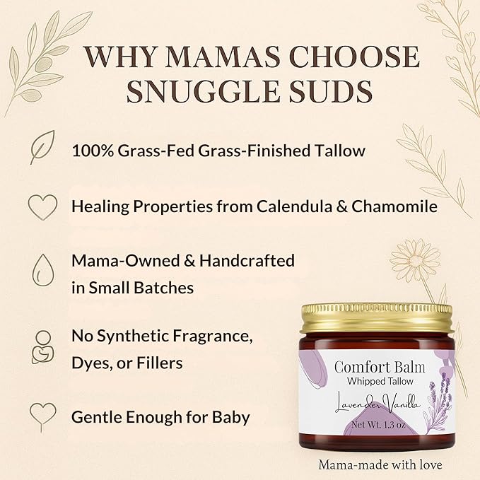 Whipped Tallow Balm – 100% Grass Fed Beef Tallow for Baby, Eczema & Sensitive Skin; Gentle Family Moisturizer for Dryness (Lavender Vanilla)