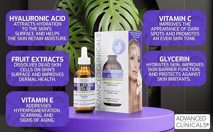Advanced Clinicals Hyaluronic Acid Moisturizer Face Serum + Collagen Peptide Facial Serum Skin Care Set | Hydrating Serums For Diminishing Appearance Of Wrinkles, Dry Skin, Fine Lines, Set Of 2