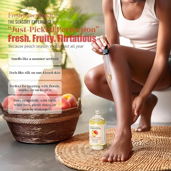 Fresh Sweet Peach Body Oil - Moisturizing Sweet Body Oil for Soft, Glowing Skin with Almond & Jojoba Oil (4 fl oz)