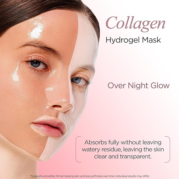 Hydrogel Collagen Face Mask – Firming & Hydrating Overnight Sheet For Dry Skin & Fine Lines – Dermatologist Tested, Anti-Aging, Korean Skin Care, Clean Beauty, Non-GMO – Pack of 6