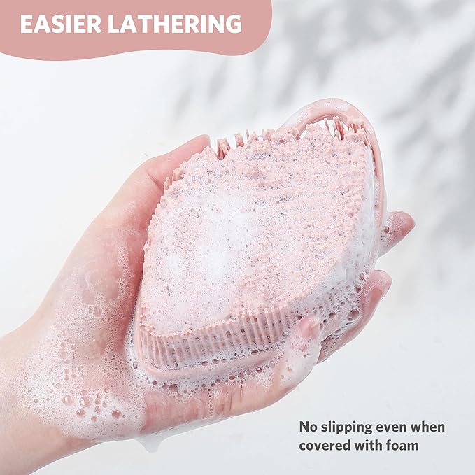 Sndyi Silicone Body Scrubber, Gentle Exfoliating Body Scrubber for Sensitive Skin, Leaf Shaped Shower Scrubber for Body with Lathering Bristles, Silicone Loofah Body Brush for Showering, Pink