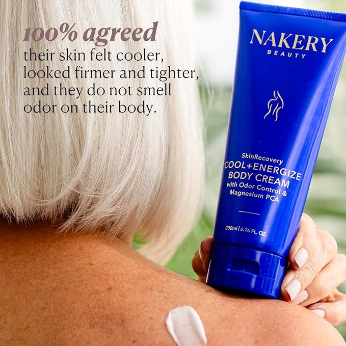 Nakery SkinRecovery Cool + Energize Cooling Body Cream, Magnesium Body Lotion for Hot Flashes, Firming Moisturizer with Menthol and Caffeine, Calming Skincare for Women 50+, Made in USA