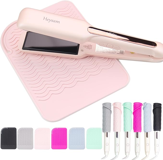 Heysam Heat-Resistant Silicone Mat and Heat Styling Tools Travel Mat Cover for Curling Irons, Hair Straighteners, Flat Iron, Professional Heat-Resistant/Non-Slip Mat for Countertop, 9"x6.5"-Blush