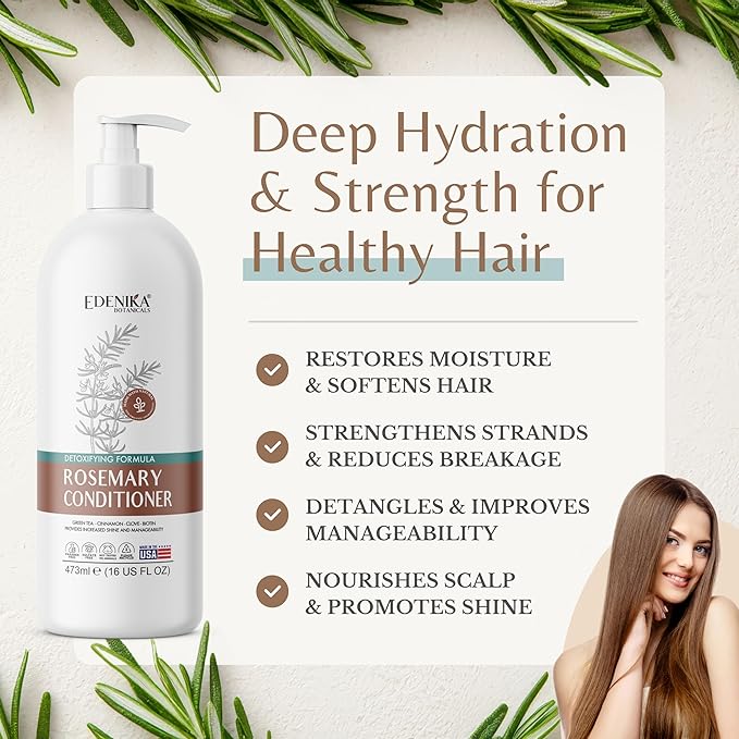 Rosemary Oil Conditioner Treatment with Biotin for Thinning Hair, Anti-Hair Loss, Detangling, Nourishing & Strengthening, Women & Men, Sulfate-Free, Organic, 16 fl oz