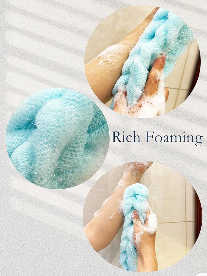 Long Stretch Back Sponge with Rope Handles Back Scrubber Bath Shower Mesh Sponge Exfoliating Body Scrub Stretch Braided Loofah for Men and Women(2-Pack,Green)