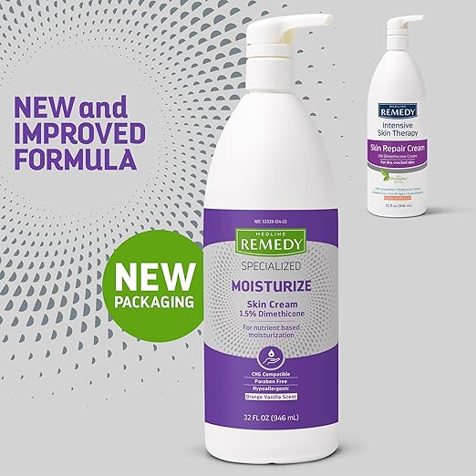 Medline Remedy Specialized Skin Cream (32 oz Bottle), Scented, 1.5% Dimethicone, Nourishing Moisturizer for Dry Skin, Sulfate-Free, Paraben-Free, Hypoallergenic Body Cream, Daily Lotion for Dry Skin