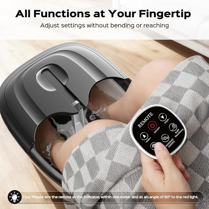 Collapsible Foot Spa with Surf Wave Massage, Foot Bath with 24 Motorized Shiatsu Massage Balls, Heat, Bubble and Remote, Foot Bath Massager for Deep Relaxation & Stress Relief