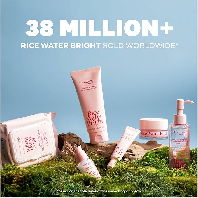 The Face Shop Rice Water Bright Foaming Facial Cleanser with Ceramide, Gentle Face Wash for Hydrating & Moisturizing, Vegan Face Cleanser, Makeup Remover, Korean Skin Care for All Skin Types, 150ml