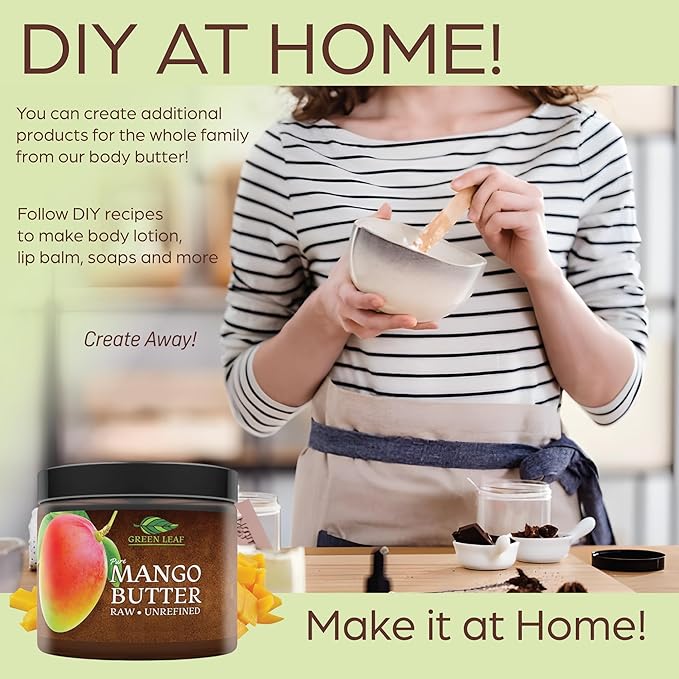 Raw Unrefined Mango Butter | Body Butter for Dry Skin | Mango Butter for Women & Men | Rich in Vitamin C, E & A | Facial Cleanser | Use DIY with Shea Butter, Cocoa Butter or Aloe Vera 8oz