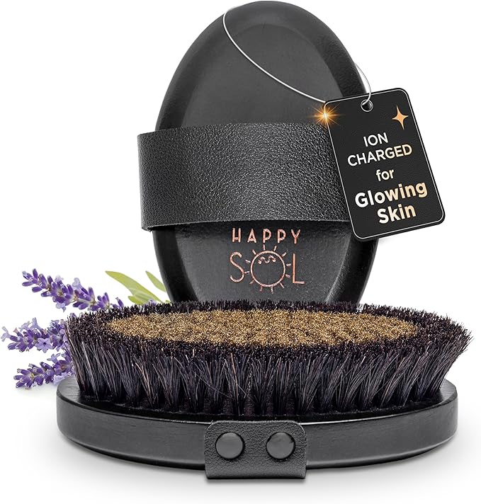 Copper Dry Brushing Body Brush for Lymphatic Drainage by HAPPY SOL - Ion Charged Copper Bristles for Glowing Skin, Improve Blood Circulation and Reduce Stress