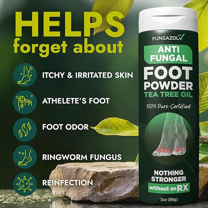 Antifungal Foot Powder with Miconazole Nitrate 2% & Tea Tree Oil for Foot Fungus Treatment | Soothes Itchy Skin, Controls Odor & Prevents Reinfection | Powder for Athlete’s Foot Relief | Pack of 3