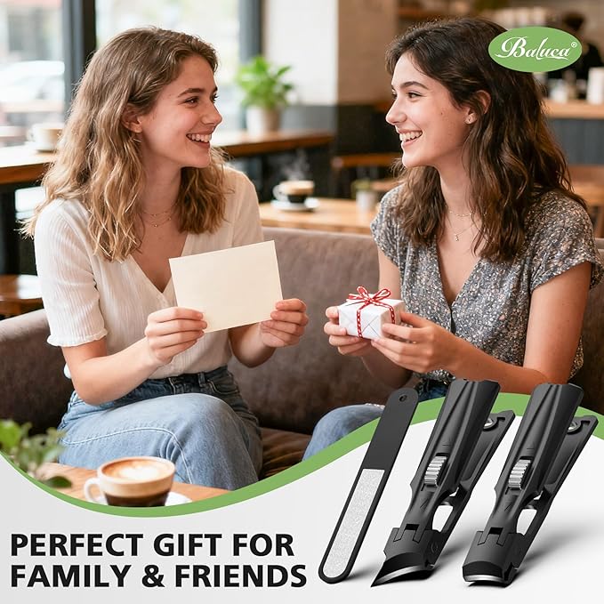 BALUCA Heavy Duty Toenail Clippers for Men & Seniors - Ultra Sharp Wide Jaw Nail Clipper for Thick & Ingrown Toenails, Long Handle Toe Nail Clipper for Seniors, Anti-Splash Design & Safety Lock