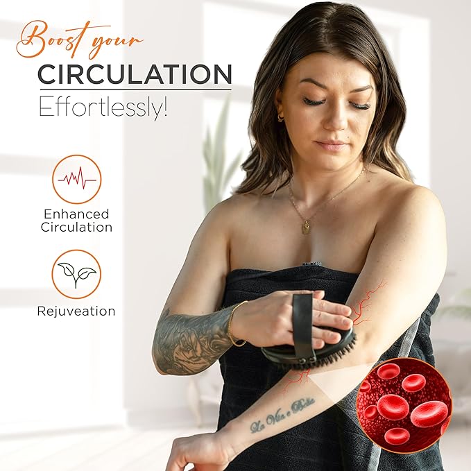 Copper Dry Brushing Body Brush for Lymphatic Drainage by HAPPY SOL - Ion Charged Copper Bristles for Glowing Skin, Improve Blood Circulation and Reduce Stress