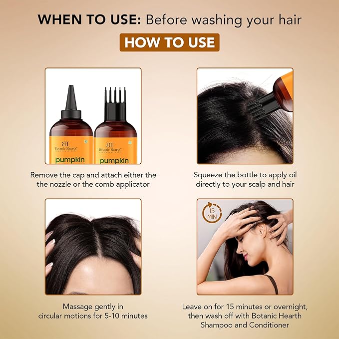 Botanic Hearth 100% Pure Pumpkin Castor Oil for Hair Growth | Infused with Pumpkin, Castor, Biotin | Hair Oil Repairs Dry Damaged Hair, Strengthening, Healthier - Hair Tonic, 6.7 fl oz