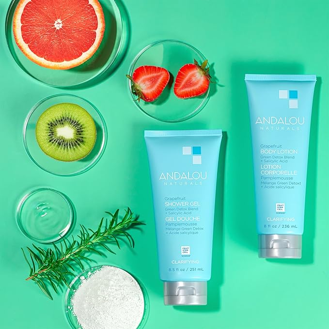 Andalou Naturals Body Lotion, Clarifying Grapefruit Skin Care, Lightweight, Gentle Exfoliating & Moisturizing Lotion with Salicylic Acid & Tea Tree for Skin Prone to Back Acne & Blemishes, 8 fl oz