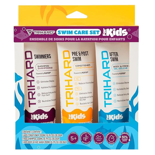 TRIHARD Kids Chlorine Hair and Body Protection Essentials for Swimmers | 3-in-1 Shampoo, Conditioner, & Body Wash for Children’s Sensitive Skin & Hair Pre and Post Pool or Ocean