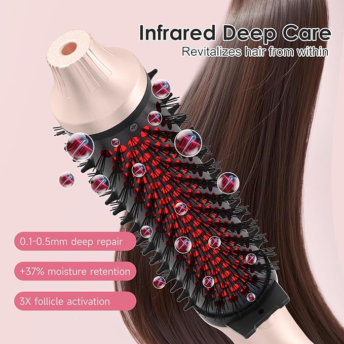 Infrared Thermal Brush, 1.65 inch Heated Round Brush for Blowout Look, Dual Voltage, Negative Ion Thermal Hair Tools, 6 Temperature, No Damage, Xmas Christmas Gifts for Women
