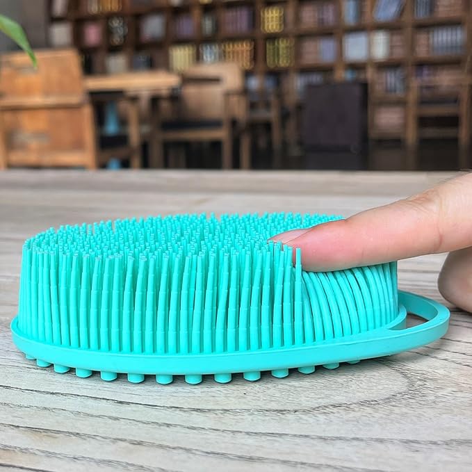 Premium Sensory Brush for Kids or Autism,Soft Silicone Body Scrubber,2 in 1 Sensory Room Occupational Therapy Brushes,Silicone Loofah,Pet Shower Brush Bath Shampoo Brushes(hangable-Oval-Teal)