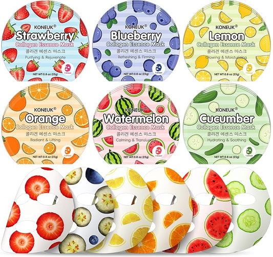 18 Pack Colorful Fruit Face Masks Skincare for Women, Bulk Sheet Hydrating Facial Mask for All Skin Types, Collagen Face Mask for Skin Care, Christmas Gifts, Stocking Stuffers and Spa Party Gifts