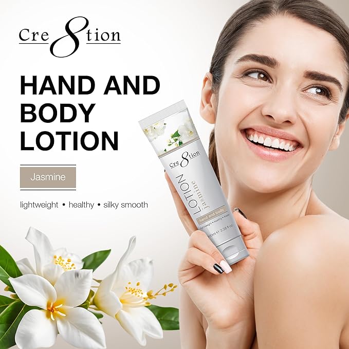 Cre8tion Spa Jasmine Hand & Body Lotion, Luxurious Lightweight Moisturizer for Silky, Smooth Skin, 3.3 Fl Oz