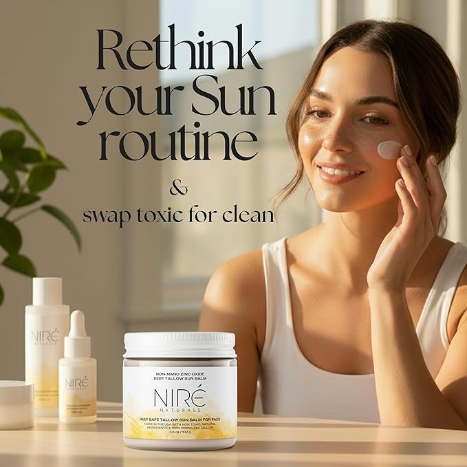 Tinted Beef Tallow Sun Balm - Reef Safe Mineral Formula with Non-Nano Zinc Oxide. Non-Toxic, Fragrance-Free, Organic Tallow Sunblock for Face & Body, Non-Greasy & Chemical-Free