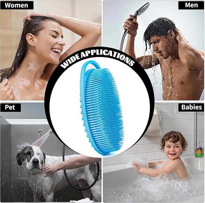 Silicone Loofah Body Scrubber for Shower - 2 PCS Soft & Gentle Loofah Alternative for Sensitive Skin, Fast-Drying & Hygienic Body Wash Scrubber Brush for Women, Men & Kids, Lather Well(Black and Blue)