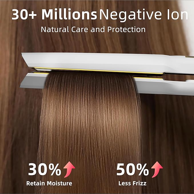 Thirtek Professional Hair Straightener,1.5 inch Ceramic & Titanium Flat Iron,15 Adjustable Temperature Levels,LCD Display, 25s Quick Heat Up,Styling Tools for Thick Hair,Dual Voltage,White&Gold