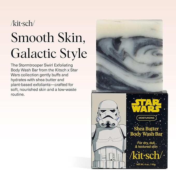Kitsch Shea Butter Exfoliating Body Wash x Star Wars Stormtrooper Design – Moisturizing Bar Soap & Gentle Soap Bar – Hydrates, Softens & Soothes Skin – Paraben, Silicone & Sulfate-Free - 4 oz