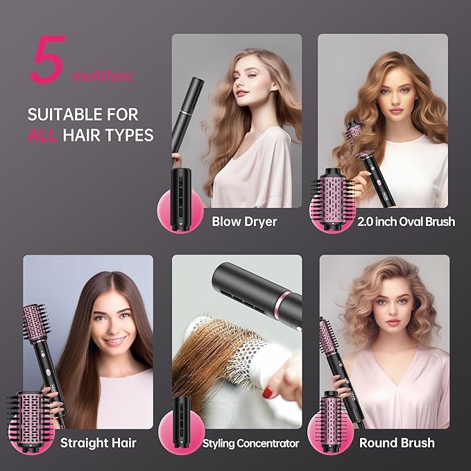 SKIMI 110,000 RPM Brushless Motor Hair Dryer Brush - 5 Muti-Styler for Fast Drying, Curling, Volumizing & Straightening | High-Speed Hot Air Brush for All Hair Types (Black & Gold Coral)