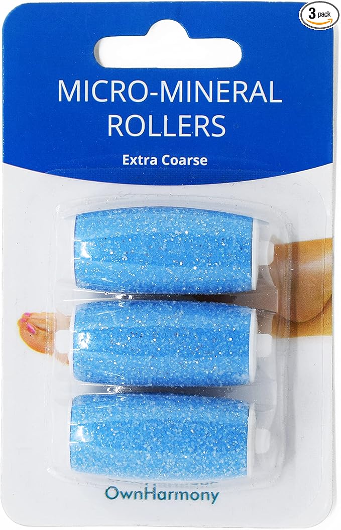 Own Harmony Extra Coarse 3 Refill Rollers Best Fit for Electric Callus Remover CR900 - Foot Care for Healthy Feet - Pedicure File Tools - Replacement 3 Pack Extra Coarse (Blue)