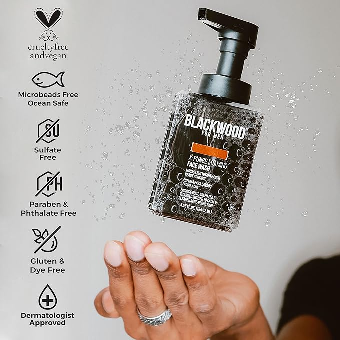 Blackwood For Men X-Punge Foaming Face Wash - Acne Facial Cleanser For Oily to Normal Skin - Deep Cleanse for Exfoliation - Natural Vegan Formula - Paraben Free, Sulfate Free, & Cruelty Free (4.55 oz)