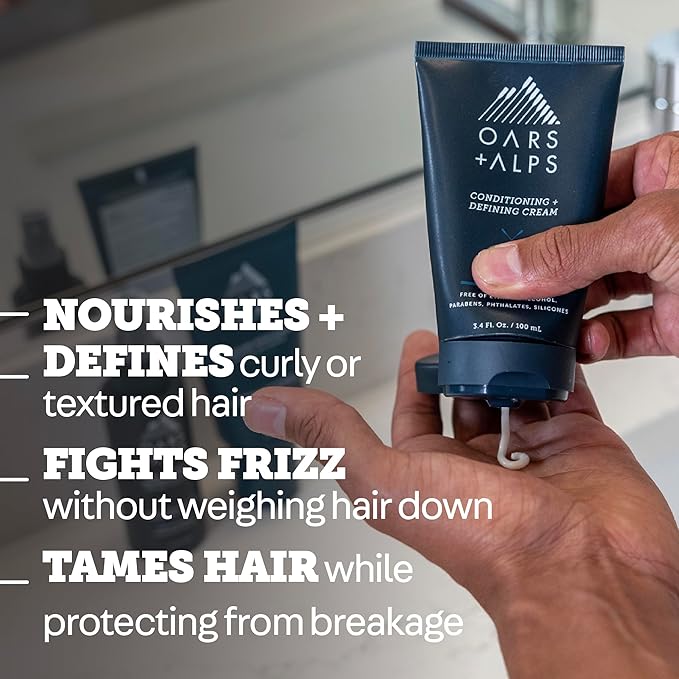 Oars + Alps Conditioning and Defining Cream, Styling Cream to Prevent Dull and Dry Hair, Moisturizing, Hydrating, Sofetening Hair Lotion with Argan Oil & Chia Seed Oil, 3.4oz