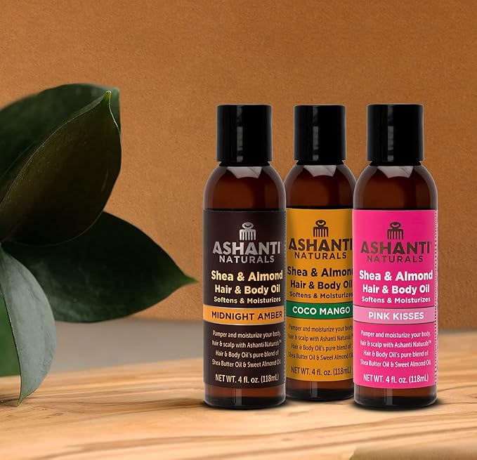 Ashanti Naturals Shea and Sweet Almond Oil for Hair and Body| Moisturizing Pure Body Oil for Dry Skin, Scalp and Hair [Fragrance: Coco Mango, 4 oz]
