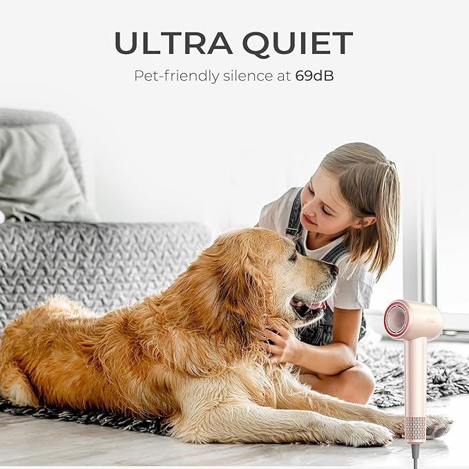 TYMO Ionic Hair Dryer for Women, High Speed Travel Blow Dryer for 5X Faster Drying & 0 Damage, Professional Portable Quiet Hairdryer with 400M Negative Ions, 4 Temps& 2 Speeds, 110,000 RPM, Gold Blush