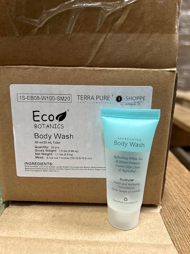 Eco Botanics Travel-Size Hotel Body Wash Soap, 0.85 oz. (Case of 20)