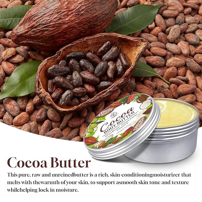 Body Butter for Rough Dry Skin - Deep Hydrating Treatment That Absorbs Rapidly, Non-Greasy Daily Moisturizer for Long-Lasting Nourishment with Cocoa & Shea Butter, Silky Smooth Skin, 100g/3.527oz