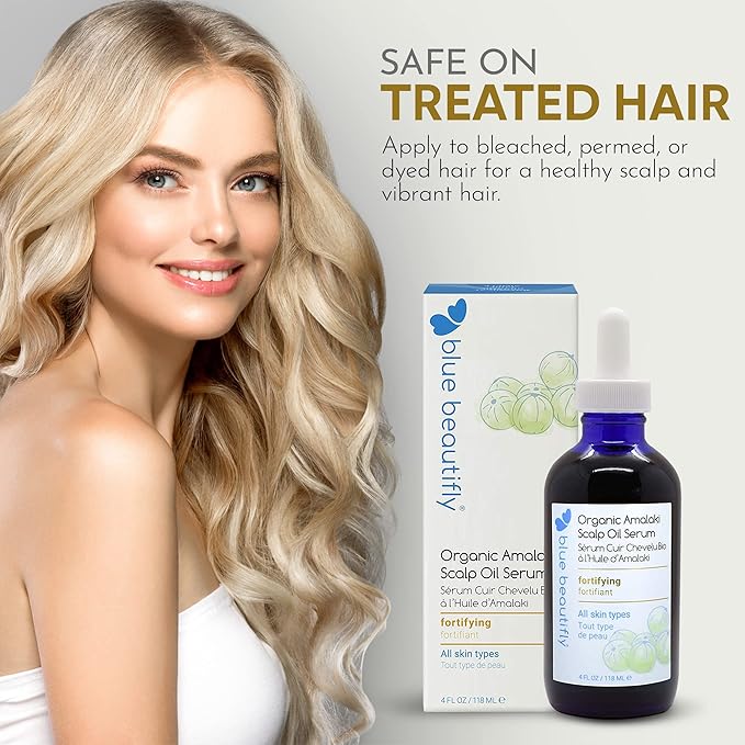 Blue Beautifly Organic Amla Oil for Scalp Serum - Strengthens Hair Follicles, Restores Growth, and Treats Dandruff-USDA Certified Organic - Enriched with Rosemary Oil and Ayurvedic Herbs - 4 fl oz