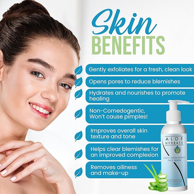 Gentle Exfoliating Face Wash; The Power of Nature Cleanses, Exfoliates, Smoothes & Clear Pores. Aloe vera, Fruit Enzymes, Squalane & Jojoba oil & Ceramide for Clean, Soft & Glowing Skin