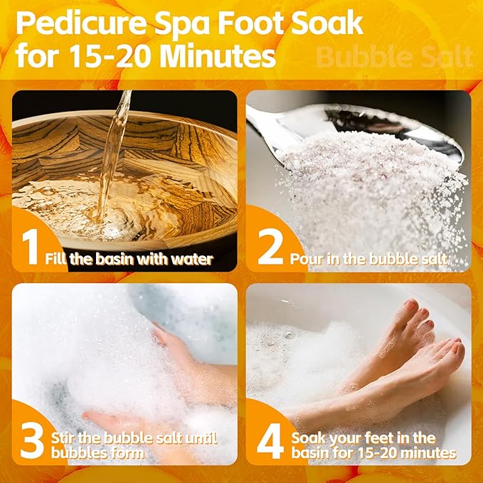 Pedicure Foot Soak, Foot Spa Soak, Pedicure Kit, Bubble Foot Bath for Tired & Dry Cracked Feet, Athletes Feet, Odor Foot and Softens Calluses, Foot Soak 16 Packs A Box, Orange
